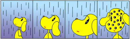 マンガ,コマ漫画,4コマ漫画,雨,降雨,雨降り,酸性雨,貫通,穴ぼこ