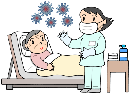 新型コロナ関連のイラスト「新型コロナウイルス感染・感染対策・感染予防・病院・看護師」