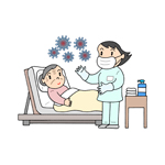新型コロナ関連のイラスト「新型コロナウイルス感染・感染対策・感染予防・病院・看護師」
