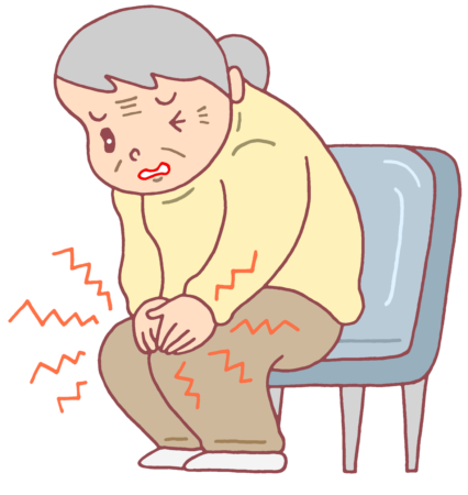 病気・疾患のイラスト「膝痛・変形性ひざ関節症・膝関節痛・老化・膝軟骨すり減り」