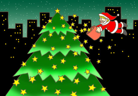 クリスマス,Xmas,サンタクロース,クリスマスイブ,クリスマスイヴ,クリスマスツリー,きらきら星,星空,星夜,街明かり,夜景,街影