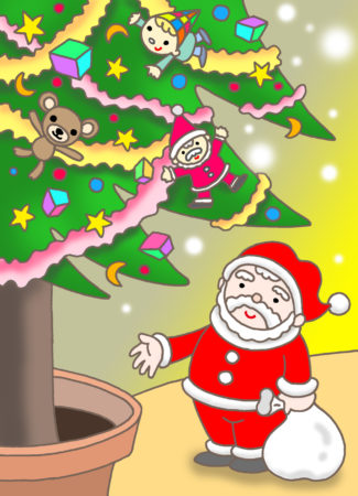 クリスマス,クリスマスイブ,Xmas,サンタクロース,クリスマスツリー,飾り付け,ぬいぐるみ,人形,イルミネーション