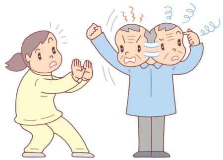 介護問題「易怒性・感情コントロール不能・罵声・暴言・認知症・性格先鋭化」のイラスト 