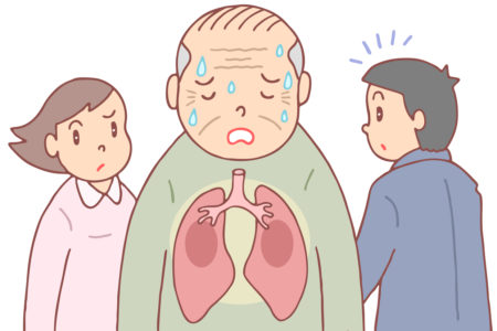 呼吸器障害「肺炎・高齢者疾患・抵抗力低下・肺病・誤嚥性肺炎」のイラスト 