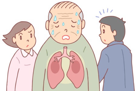 呼吸器障害「肺炎・高齢者疾患・抵抗力低下・肺病・誤嚥性肺炎」のイラスト 