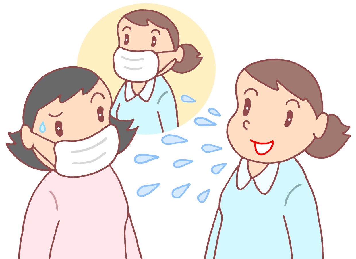 風邪,風邪ひき,インフルエンザ,くしゃみ,咳,唾液飛散,飛沫拡散,飛沫感染,ウイルス性感染症,感染者,感染源,マスク着用
