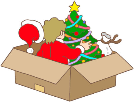 パロディー,ナンセンス,ユーモア,段ボール,段ボール箱,箱,クリスマス,サンタクロース,クリスマスツリー,イルミネーション,真っ赤な衣装