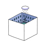 シンボリック,象徴的,デザイン,イラスト,シンボル,シンプル,箱,ビルディング,ビル,雨雲,雨,降雨,貯水槽