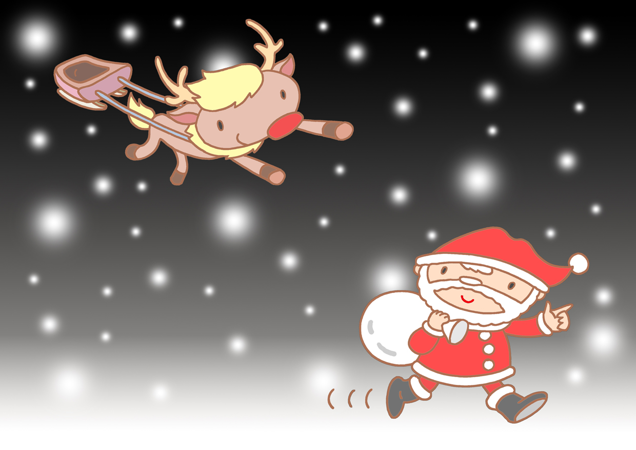 クリスマス,Xmas,サンタクロース,クリスマスイブ,クリスマスイヴ,トナカイ,そり,降雪,雪,聖夜