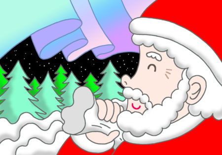 クリスマス,Xmas,サンタクロース,クリスマスイブ,クリスマスイヴ,オーロラ,森,もみの木,星空